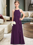 Micaela A-Line Scoop Neck Floor-Length Chiffon Junior Bridesmaid Dress With Bow(s) Cascading Ruffles UKP0013448