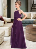 Micaela A-Line Scoop Neck Floor-Length Chiffon Junior Bridesmaid Dress With Bow(s) Cascading Ruffles UKP0013448