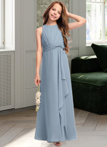 Brielle A-Line Scoop Neck Floor-Length Chiffon Junior Bridesmaid Dress With Cascading Ruffles UKP0013450