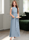 Brielle A-Line Scoop Neck Floor-Length Chiffon Junior Bridesmaid Dress With Cascading Ruffles UKP0013450