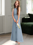 Brielle A-Line Scoop Neck Floor-Length Chiffon Junior Bridesmaid Dress With Cascading Ruffles UKP0013450