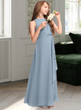 Brielle A-Line Scoop Neck Floor-Length Chiffon Junior Bridesmaid Dress With Cascading Ruffles UKP0013450