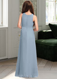 Brielle A-Line Scoop Neck Floor-Length Chiffon Junior Bridesmaid Dress With Cascading Ruffles UKP0013450