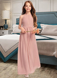 Evie A-Line Scoop Neck Floor-Length Chiffon Junior Bridesmaid Dress With Ruffle UKP0013451