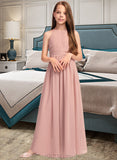 Evie A-Line Scoop Neck Floor-Length Chiffon Junior Bridesmaid Dress With Ruffle UKP0013451