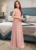 Evie A-Line Scoop Neck Floor-Length Chiffon Junior Bridesmaid Dress With Ruffle UKP0013451