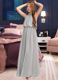 Presley A-Line High Neck Floor-Length Chiffon Junior Bridesmaid Dress With Ruffle UKP0013452