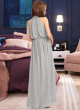 Presley A-Line High Neck Floor-Length Chiffon Junior Bridesmaid Dress With Ruffle UKP0013452