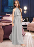 Presley A-Line High Neck Floor-Length Chiffon Junior Bridesmaid Dress With Ruffle UKP0013452