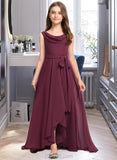 Amiah A-Line Cowl Neck Asymmetrical Chiffon Junior Bridesmaid Dress With Bow(s) UKP0013454