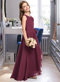 Amiah A-Line Cowl Neck Asymmetrical Chiffon Junior Bridesmaid Dress With Bow(s) UKP0013454