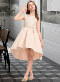 Miya A-Line Scoop Neck Asymmetrical Satin Lace Junior Bridesmaid Dress With Beading Pockets UKP0013455