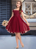 Jaslene A-Line Off-the-Shoulder Knee-Length Chiffon Lace Junior Bridesmaid Dress With Bow(s) UKP0013456