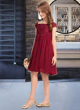 Jaslene A-Line Off-the-Shoulder Knee-Length Chiffon Lace Junior Bridesmaid Dress With Bow(s) UKP0013456