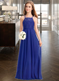 Zoey A-Line Square Neckline Floor-Length Chiffon Lace Junior Bridesmaid Dress UKP0013457