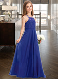 Zoey A-Line Square Neckline Floor-Length Chiffon Lace Junior Bridesmaid Dress UKP0013457