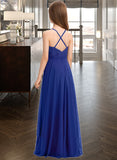 Zoey A-Line Square Neckline Floor-Length Chiffon Lace Junior Bridesmaid Dress UKP0013457