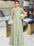 Alison A-Line One-Shoulder Floor-Length Chiffon Junior Bridesmaid Dress With Cascading Ruffles UKP0013458