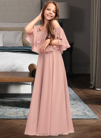 Abby A-Line Off-the-Shoulder Floor-Length Chiffon Junior Bridesmaid Dress With Ruffle UKP0013459