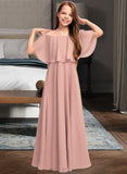 Abby A-Line Off-the-Shoulder Floor-Length Chiffon Junior Bridesmaid Dress With Ruffle UKP0013459