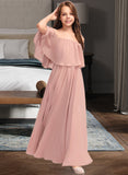 Abby A-Line Off-the-Shoulder Floor-Length Chiffon Junior Bridesmaid Dress With Ruffle UKP0013459