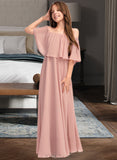 Abby A-Line Off-the-Shoulder Floor-Length Chiffon Junior Bridesmaid Dress With Ruffle UKP0013459