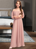 Abby A-Line Off-the-Shoulder Floor-Length Chiffon Junior Bridesmaid Dress With Ruffle UKP0013459