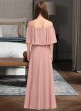 Abby A-Line Off-the-Shoulder Floor-Length Chiffon Junior Bridesmaid Dress With Ruffle UKP0013459