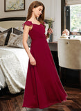 Destinee A-Line V-neck Floor-Length Chiffon Junior Bridesmaid Dress With Ruffle UKP0013461