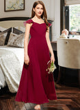 Destinee A-Line V-neck Floor-Length Chiffon Junior Bridesmaid Dress With Ruffle UKP0013461