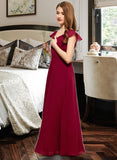 Destinee A-Line V-neck Floor-Length Chiffon Junior Bridesmaid Dress With Ruffle UKP0013461