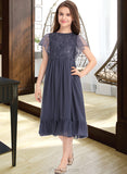 Hilda A-Line Scoop Neck Knee-Length Chiffon Lace Junior Bridesmaid Dress With Cascading Ruffles UKP0013462