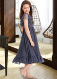 Hilda A-Line Scoop Neck Knee-Length Chiffon Lace Junior Bridesmaid Dress With Cascading Ruffles UKP0013462