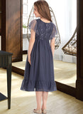 Hilda A-Line Scoop Neck Knee-Length Chiffon Lace Junior Bridesmaid Dress With Cascading Ruffles UKP0013462