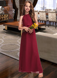 Mariah A-Line Scoop Neck Floor-Length Chiffon Junior Bridesmaid Dress With Ruffles UKP0013465