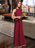 Mariah A-Line Scoop Neck Floor-Length Chiffon Junior Bridesmaid Dress With Ruffles UKP0013465