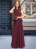 Arielle A-Line Scoop Neck Floor-Length Chiffon Junior Bridesmaid Dress With Cascading Ruffles UKP0013466