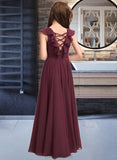 Arielle A-Line Scoop Neck Floor-Length Chiffon Junior Bridesmaid Dress With Cascading Ruffles UKP0013466