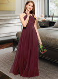 Ariella A-Line V-neck Floor-Length Chiffon Junior Bridesmaid Dress With Ruffle UKP0013468