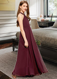 Ariella A-Line V-neck Floor-Length Chiffon Junior Bridesmaid Dress With Ruffle UKP0013468