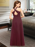 Ariella A-Line V-neck Floor-Length Chiffon Junior Bridesmaid Dress With Ruffle UKP0013468