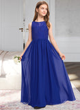 Allisson A-Line Scoop Neck Floor-Length Chiffon Lace Junior Bridesmaid Dress UKP0013469