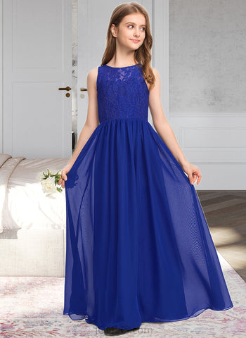 Allisson A-Line Scoop Neck Floor-Length Chiffon Lace Junior Bridesmaid Dress UKP0013469