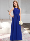 Allisson A-Line Scoop Neck Floor-Length Chiffon Lace Junior Bridesmaid Dress UKP0013469