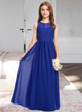 Allisson A-Line Scoop Neck Floor-Length Chiffon Lace Junior Bridesmaid Dress UKP0013469