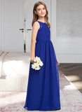 Allisson A-Line Scoop Neck Floor-Length Chiffon Lace Junior Bridesmaid Dress UKP0013469