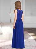 Allisson A-Line Scoop Neck Floor-Length Chiffon Lace Junior Bridesmaid Dress UKP0013469