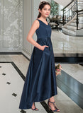 Linda A-Line V-neck Asymmetrical Satin Junior Bridesmaid Dress UKP0013471