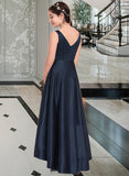 Linda A-Line V-neck Asymmetrical Satin Junior Bridesmaid Dress UKP0013471