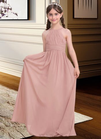 Elvira A-Line Scoop Neck Floor-Length Chiffon Junior Bridesmaid Dress With Ruffle UKP0013473